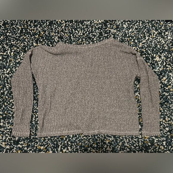 American Eagle oversized XS cropped twisted waffle knit light sweater Gray - Picture 2 of 3